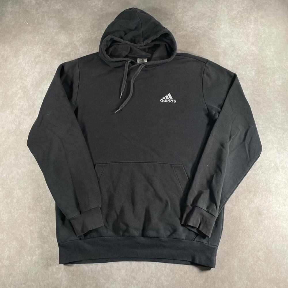 Adidas Pullover Hoodie Sweatshirt Men's Black Embroidered Size Medium